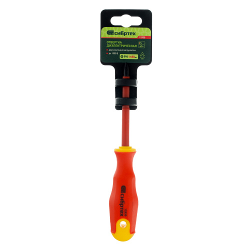 Отвертка диэлектрическая PH1 х 80 мм, CrV, до 1000 В, двухкомпонентная рукоятка Сибртех по ценам производителя в Челябинске с доставкой по всей России
