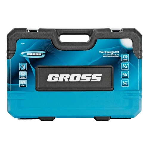 Набор инструментов, 1/2", 3/8", 1/4", CrV, 120 зубьев, 216 предметов Gross по ценам производителя в Челябинске с доставкой по всей России