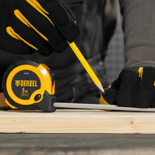 Рулетка 5м х 25мм, двухкомп. корпус, кнопка-пауза Denzel по ценам производителя в Челябинске с доставкой по всей России