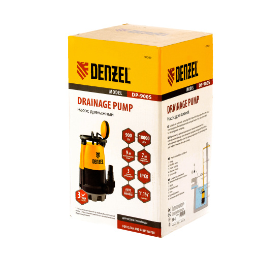 Дренажный насос для чистой и грязной воды DP900S, 900 Вт, напор 9 м, 18000 л/ч Denzel по ценам производителя в Челябинске с доставкой по всей России