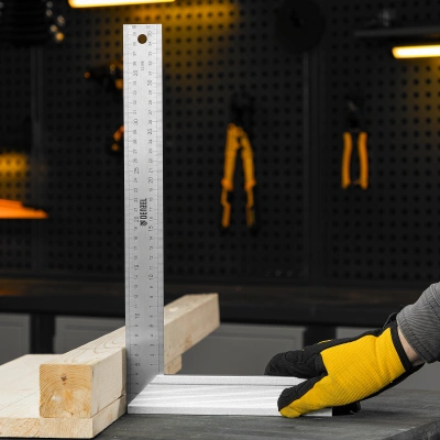 Угольник стальной 400 мм, нержавеющая сталь, градуировка, алюминиевое основание Denzel по ценам производителя в Челябинске с доставкой по всей России