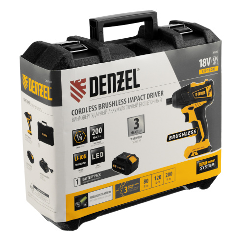 Винтоверт ударный аккумуляторный бесщет CID-IB-200 18В Li-Ion Denzel по ценам производителя в Челябинске с доставкой по всей России