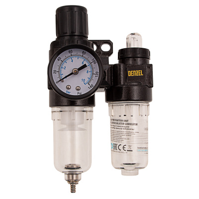 Блок подготовки воздуха регулятор-фильтр-лубрикатор FLR1500, 10 бар, 1500 л/мин, 1/4" Denzel по ценам производителя в Челябинске с доставкой по всей России