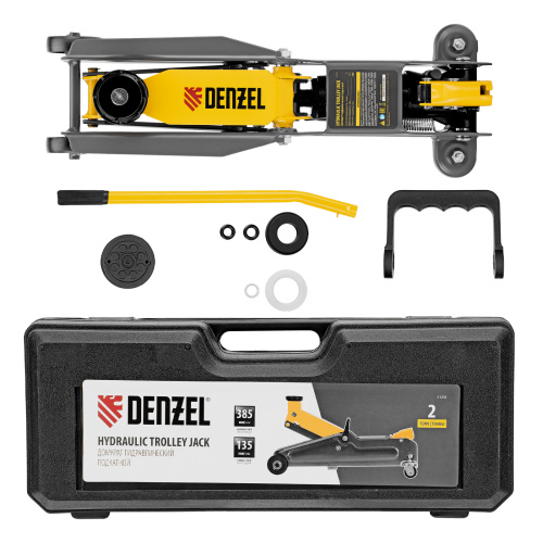 Домкрат гидравлический подкатной, 2 т, 135-385 мм, в пласт. кейсе Denzel по ценам производителя в Челябинске с доставкой по всей России