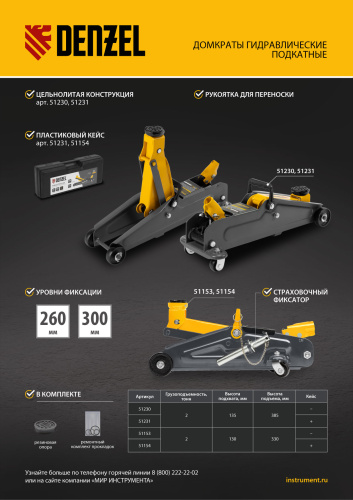 Домкрат гидравлический подкатной, 2 т, 135-385 мм Denzel по ценам производителя в Челябинске с доставкой по всей России