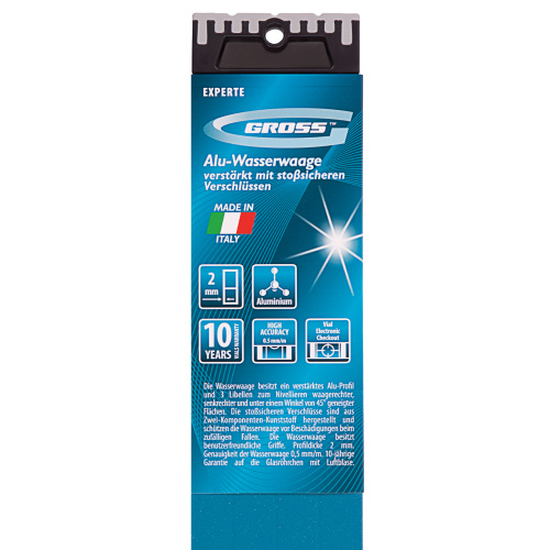 Уровень алюминиевый, 1800 мм, усиленный с ударопрочными заглушками, рукоятки, 3 глазка Gross по ценам производителя в Челябинске с доставкой по всей России