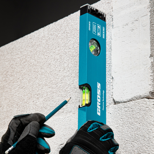 Уровень алюминиевый, 400 мм, усиленный с ударопрочными заглушками, 3 глазка Gross по ценам производителя в Челябинске с доставкой по всей России