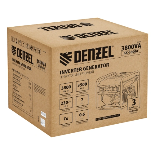 Генератор инверторный GK-3800iF, 3,8 кВт, 230 В, ручной старт DENZEL по ценам производителя в Челябинске с доставкой по всей России