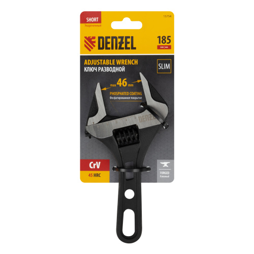 Ключ разводной 185 мм, CrV, кованый, укороченная рукоятка Denzel по ценам производителя в Челябинске с доставкой по всей России