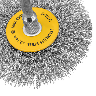 Набор щеток для дрели, 5 Плоских 25-38-50-63-75 мм, шпилька, нерж. вит. проволока Denzel по ценам производителя в Челябинске с доставкой по всей России