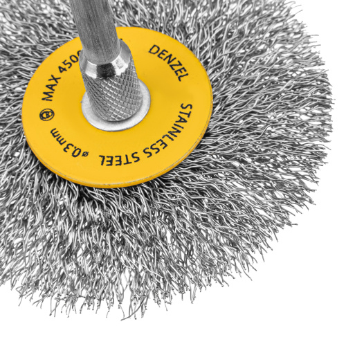 Набор щеток для дрели, 5 Плоских 25-38-50-63-75 мм, шпилька, нерж. вит. проволока Denzel по ценам производителя в Челябинске с доставкой по всей России
