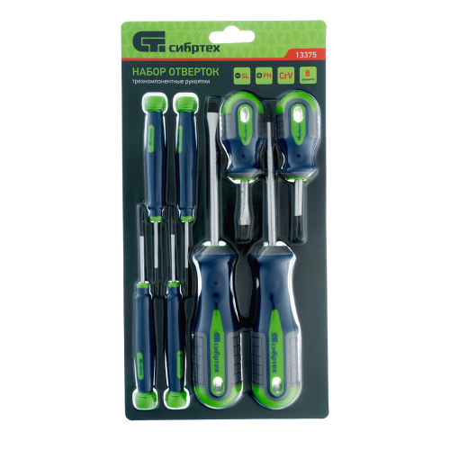 Набор отверток универсальный, CrV, трехкомпонентные рукоятки, 8 предметов Сибртех по ценам производителя в Челябинске с доставкой по всей России