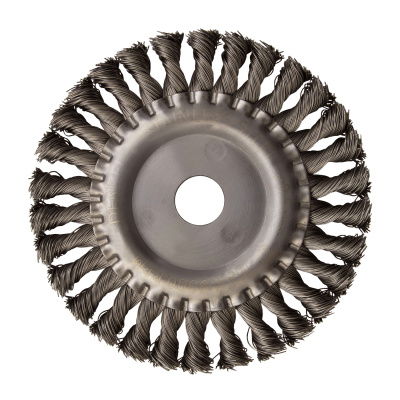 Щетка для УШМ, 150 мм, "Плоская", крученая нержавеющая проволока 0.5мм, посадка 22.2 мм Denzel по ценам производителя в Челябинске с доставкой по всей России