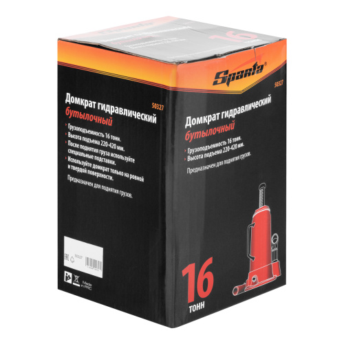Домкрат гидравлический бутылочный, 16 т, h подъема 220-420 мм Sparta купить в Москве с доставкой по всей России | ProtosMarket.ru