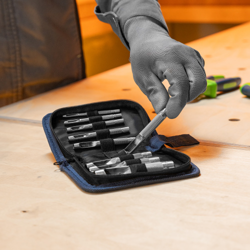 Набор пробойников для кожи 3 4 5 6 7 8 9 10 12 14 16 19 мм, 12 шт, чехол Сибртех по ценам производителя в Челябинске с доставкой по всей России