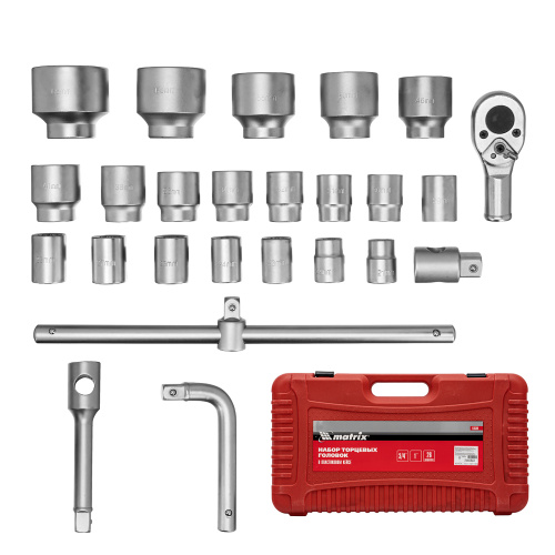 Набор торцевых головок 3/4"–1", головки 21 х 65 мм, 26 предметов, в пласт. боксе Matrix по ценам производителя в Челябинске с доставкой по всей России
