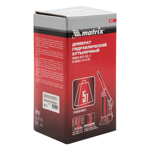 Домкрат гидравлический бутылочный, 5 т, высота подъема 216-413 мм Matrix по ценам производителя в Челябинске с доставкой по всей России