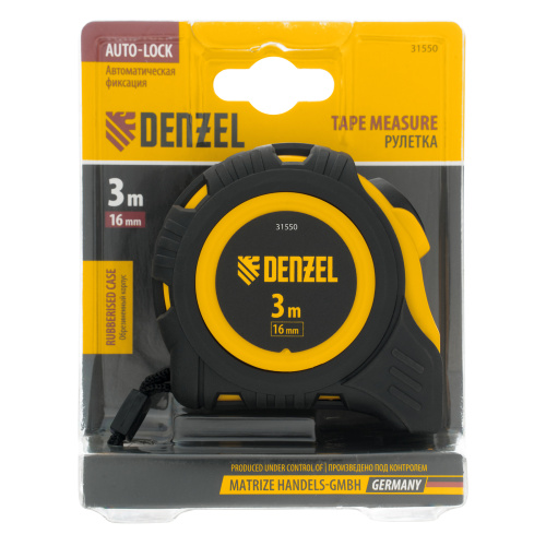Рулетка 3м х 16мм, обрезиненный корпус, автоматическая фиксация Denzel по ценам производителя в Челябинске с доставкой по всей России
