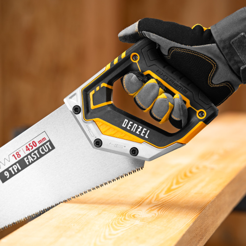 Ножовка по дереву, 450 мм, 9 TPI, зуб 3D, металлопластиковая рукоятка Denzel по ценам производителя в Челябинске с доставкой по всей России