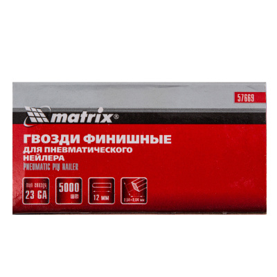 Гвозди финишные, (шпильки) 23GA для пневматического нейлера финишного D 0.64 мм, длина 12 мм, 5000 шт Matrix по ценам производителя в Челябинске с доставкой по всей России