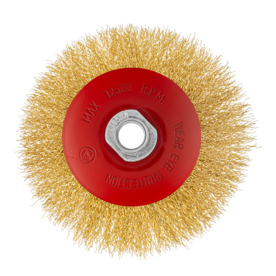 Щетка для УШМ, 125 мм, М14, "тарелка", латунированная витая проволока Matrix по ценам производителя в Челябинске с доставкой по всей России