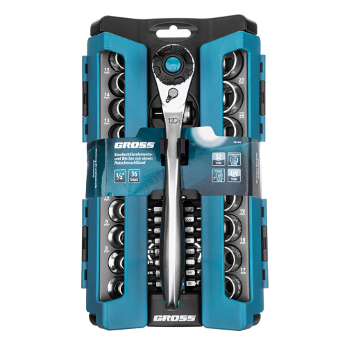 Набор торцевых головок, трещотка 120 зубьев, 1/2", CrV, 36 предметов Gross по ценам производителя в Челябинске с доставкой по всей России