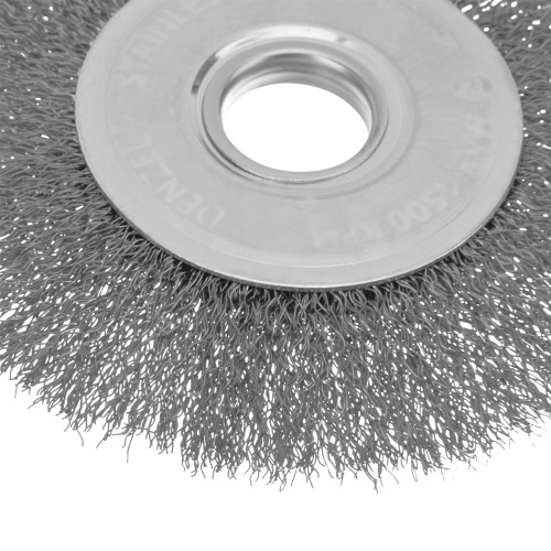 Щетка для УШМ, 125 мм, "Плоская", витая нержавеющая проволока 0.3 мм, посадка 22.2 мм Denzel по ценам производителя в Челябинске с доставкой по всей России