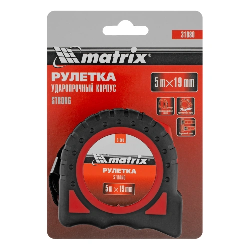 Рулетка Strong,5 м х 19 мм,обрезиненный корпус Matrix по ценам производителя в Челябинске с доставкой по всей России