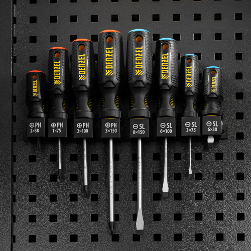 Набор отверток на полке, 8 шт., PH+SL, S2, 3к рукоятка Denzel по ценам производителя в Челябинске с доставкой по всей России