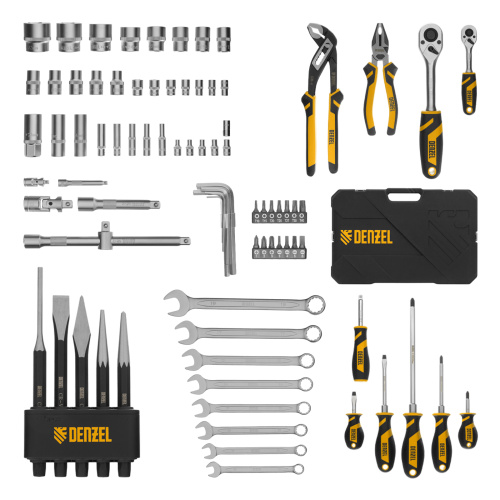 Набор инструментов, 1/2", 1/4", CrV, S2, пластиковый кейс, 84 предмета Denzel по ценам производителя в Челябинске с доставкой по всей России