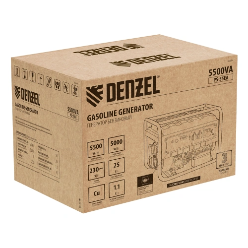 Генератор бензиновый PS 55 EA, 5.5 кВт, 230 В, 25 л, коннектор автоматики, электростартер Denzel по ценам производителя в Челябинске с доставкой по всей России
