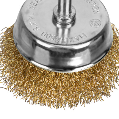 Щетка для дрели, 65 мм, "чашка" со шпилькой, латунированная витая проволока Matrix по ценам производителя в Челябинске с доставкой по всей России