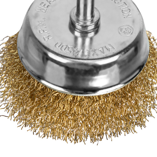 Щетка для дрели, 65 мм, "чашка" со шпилькой, латунированная витая проволока Matrix по ценам производителя в Челябинске с доставкой по всей России