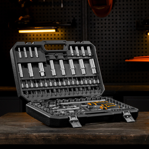 Набор инструментов, 1/2", 1/4", CrV, S2, пластиковый кейс, 109 предметов Denzel по ценам производителя в Челябинске с доставкой по всей России