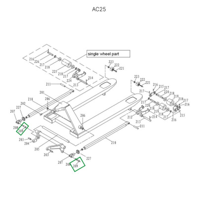 Ось крепления углового рычага к подвильной тяге для гидравлических тележек DF25 по ценам производителя в Челябинске с доставкой по всей России