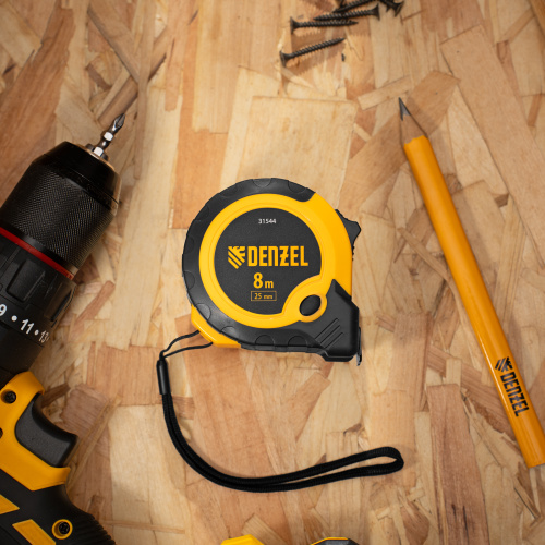 Рулетка 8м х 25мм, двухкомп. корпус, кнопка-пауза Denzel по ценам производителя в Челябинске с доставкой по всей России