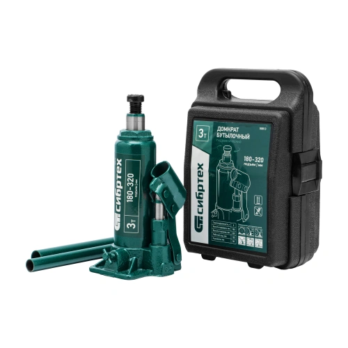 Домкрат гидравлический бутылочный, 3 т, 180-320 мм, в пласт. кейсе Сибртех по ценам производителя в Челябинске с доставкой по всей России