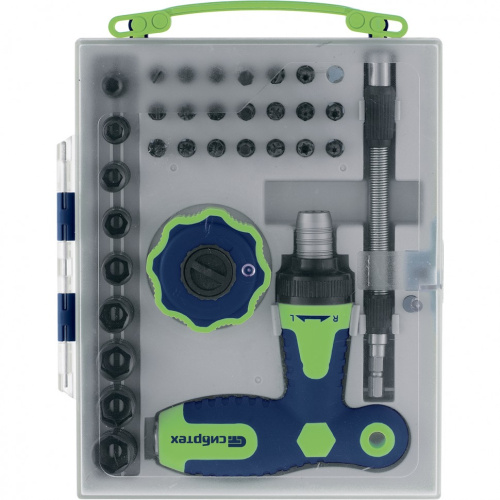 Отвертка Т-образная и трещотка, реверсивные с набором бит, торцевых головок, 34 предмета, CrV Сибртех по ценам производителя в Челябинске с доставкой по всей России