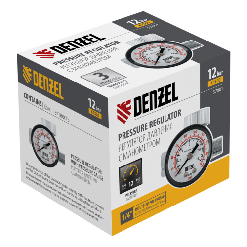 Регулятор давления с манометром для краскораспылителя K1500, 12 бар, 1/4" Denzel по ценам производителя в Челябинске с доставкой по всей России