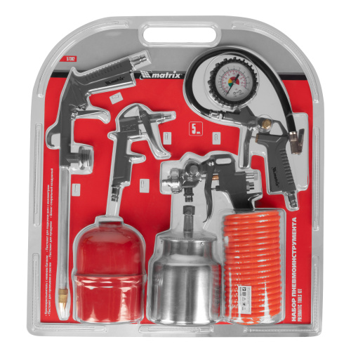 Набор пневмоинструмента, 5 предметов, быстросъемное соединение, краскораспылитель с нижним бачком Matrix по ценам производителя в Челябинске с доставкой по всей России