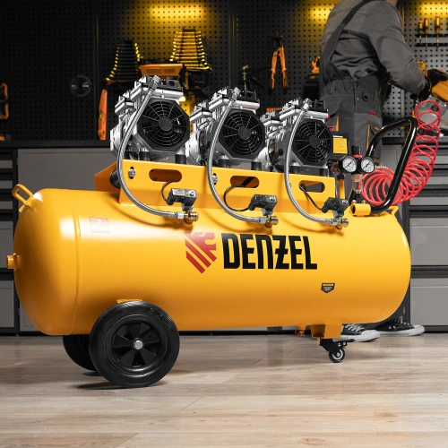 Компрессор безмасляный, малошумный DLS 1800/100,1800 Вт, 3x600, 100 л, 345 л/мин Denzel по ценам производителя в Челябинске с доставкой по всей России