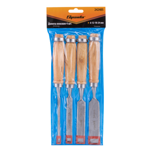 Набор долот-стамесок, 6-12-18-24 мм, плоских, деревянные рукоятки Sparta по ценам производителя в Челябинске с доставкой по всей России