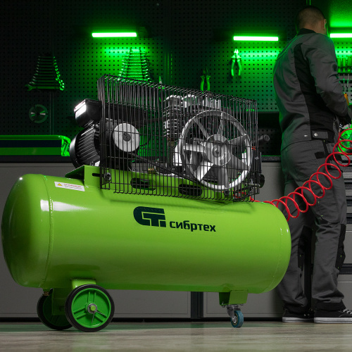 Компрессор воздушный КР-2200/100, 2.2 кВт, 350 л/мин, 100 л, ременной привод, масляный Сибртех по ценам производителя в Челябинске с доставкой по всей России