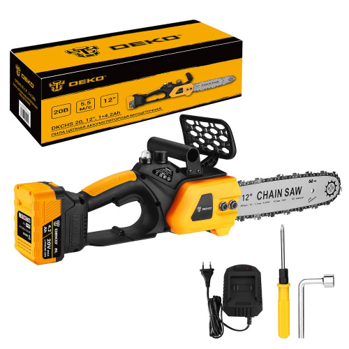 Пила цепная аккумуляторная бесщеточная DEKO DKCHS 20, 12", 20В, 1x4.2Ач, з/у купить в Москве с доставкой по всей России | ProtosMarket.ru