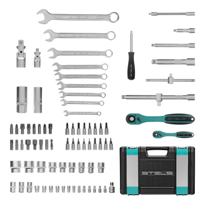 Набор инструментов 1/2", 1/4", CrV, 12 гранные головки, пластиковый кейс, 82 предмета Stels по ценам производителя в Челябинске с доставкой по всей России