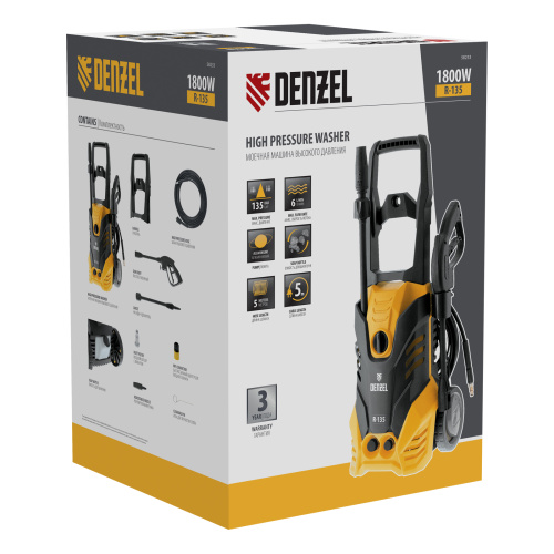 Моечная машина высокого давления R-135, 1800 Вт, 135 бар, 6 л/мин, колесная Denzel купить в Москве с доставкой по всей России | ProtosMarket.ru