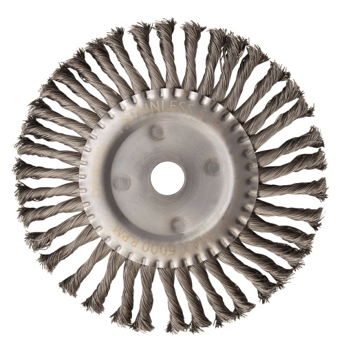 Щетка для УШМ, 200 мм, "Плоская", крученая нержавеющая проволока 0.5 мм, посадка 22.2 мм Denzel по ценам производителя в Челябинске с доставкой по всей России