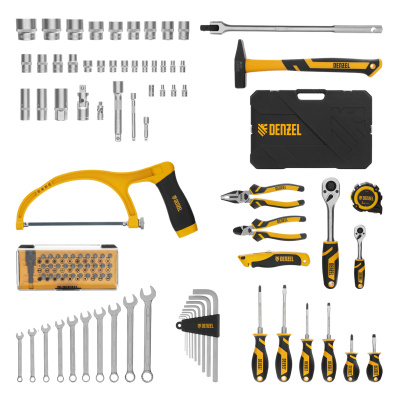 Набор инструментов, 1/2", 1/4", CrV, S2, пластиковый кейс, 100 предметов Denzel по ценам производителя в Челябинске с доставкой по всей России