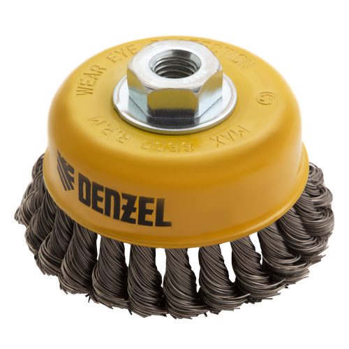 Щетка для УШМ, 100 мм, "Чашка", крученая нержавеющая проволока 0.5 мм, М14 Denzel по ценам производителя в Челябинске с доставкой по всей России