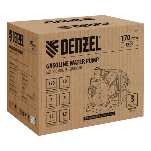 Мотопомпа бензиновая для чистой воды PX-25, 52 см3, 1", 170 л/мин, глуб 8 м, напор 30 м Denzel по ценам производителя в Челябинске с доставкой по всей России